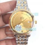 Swiss Replica Omega De Ville Gold Roman Dial Gold Bezel SS Watch